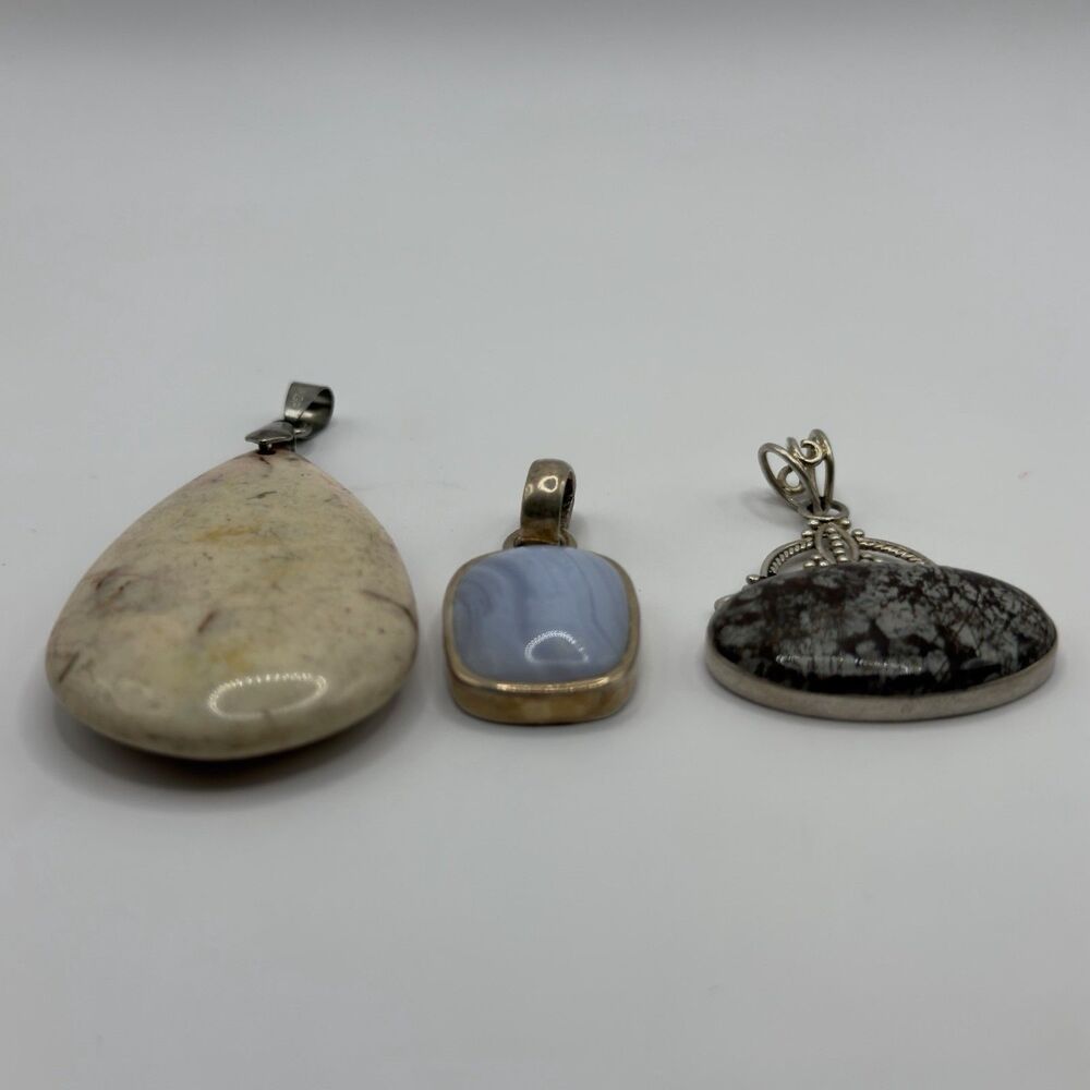 925 Sterling Silver Large Stone Pendant Lot Blue Lace Agate - Picture 3 of 7